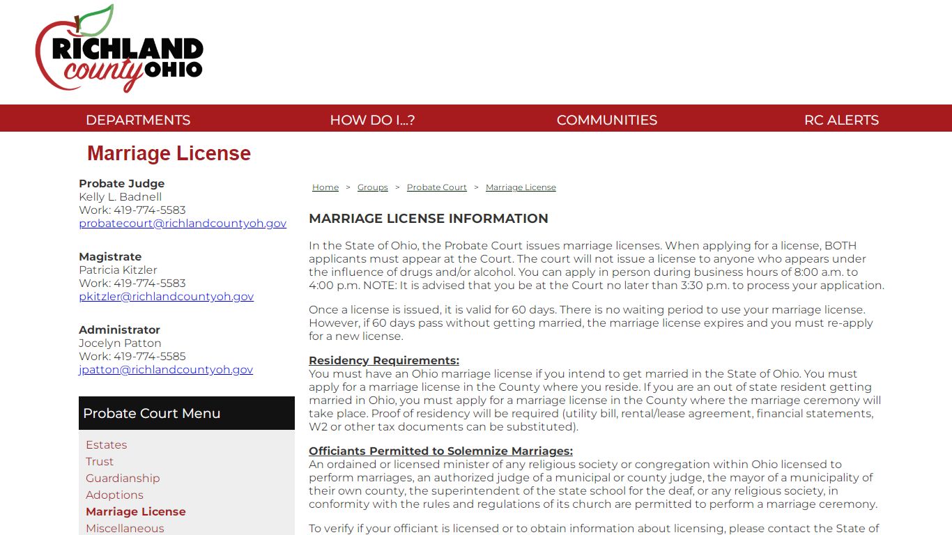 Richland County Ohio - Marriage License